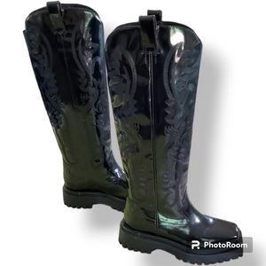 Jeffrey Campbell Night Ride Lug Sole Knee High Western Cowboy Black sz 6 Boots